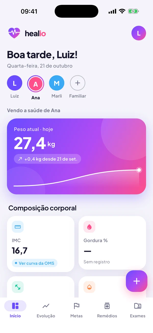 Perfil da filha no Healio Family